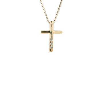 Gouden kruis hanger met zirkonia 14 karaat, Verzenden, Zo goed als nieuw, Goud
