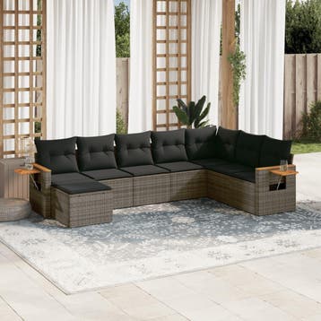 vidaXL 8-delige Loungeset met kussens poly rattan grijs, Verzenden, Nieuw, Loungeset