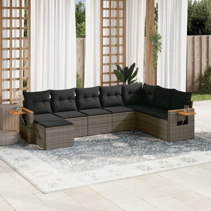 vidaXL 8-delige Loungeset met kussens poly rattan grijs, Tuin en Terras, Tuinsets en Loungesets, Loungeset, Nieuw, Verzenden