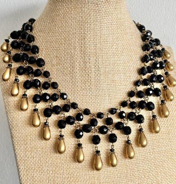 Onyx - Verguld, Zeldzaam vintage - Choker halsketting -