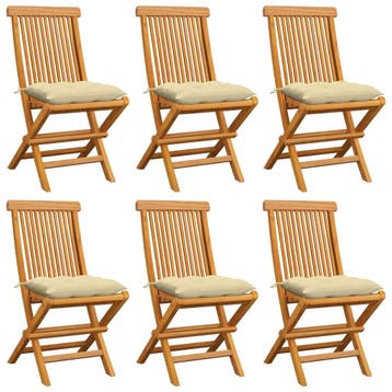 vidaXL Klapstoelen met crèmekleurige kussens, 6 stuks,, Verzenden, Nieuw, Teakhout