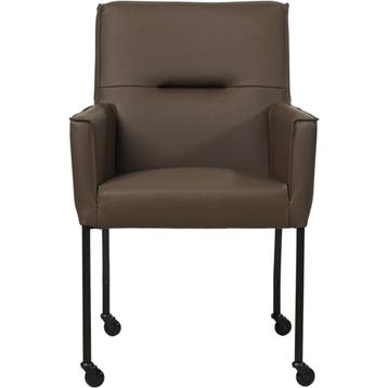 Leren eetkamerstoel met wieltjes en armleuning Lucky -, Huis en Inrichting, Stoelen, Ophalen of Verzenden, Nieuw, Leer, Bohemian, Industrieel, Modern, Scandinavisch