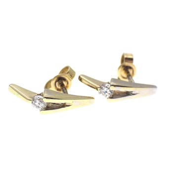 Gouden oorstekers met zirconia stenen (Oorbellen), Gebruikt, Ophalen of Verzenden, Met edelsteen, Goud