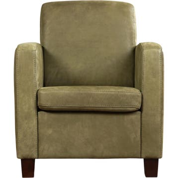 Leren fauteuil Joy - Kenia Olive (olijf) - Poten hout bruin, Huis en Inrichting, Nieuw, Ophalen of Verzenden, Eigentijds, Klassiek, Modern
