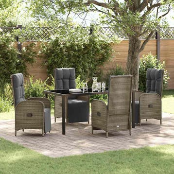 vidaXL Tuin eettafelset met kussen 5 pcs Grijs poly rattan, Tuin en Terras, Tuinsets en Loungesets, Verzenden, Nieuw, Rotan, 5 zitplaatsen