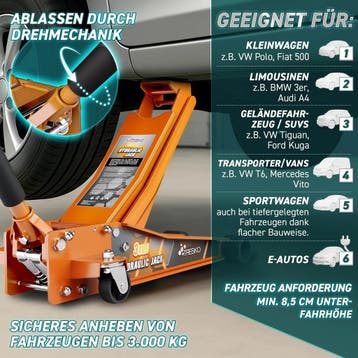Autokrik - Garagekrik - Hydraulische krik - 3 Ton - Oranje -, Verzenden, Zo goed als nieuw