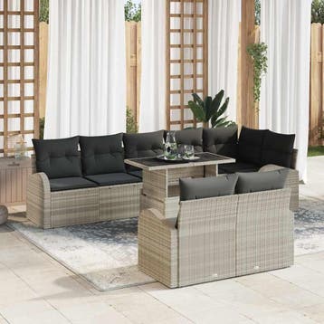 vidaXL Tuin Sofa Set 9 st Lichtgrijs poly rattan, Verzenden, Nieuw, Meer dan 8 zitplaatsen