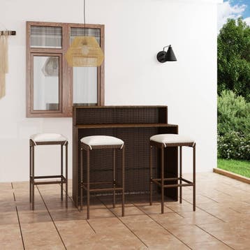 vidaXL 4-delige Tuinbarset met kussens bruin, Tuin en Terras, Tuinsets en Loungesets, Verzenden, Nieuw, 3 zitplaatsen