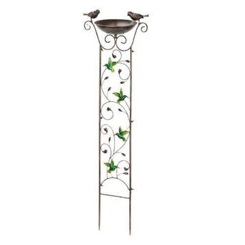 sculptuur, Decorative Garden Trellis with Bird Bowl –