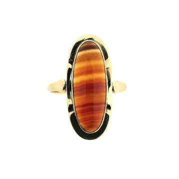 Vintage gouden ring met carneool bandagaat, Gebruikt, Ophalen of Verzenden, Kleiner dan 17, Met edelsteen