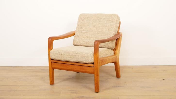Vintage lounge fauteuil | Teak | Creme | Juul Kristensen, Huis en Inrichting, Fauteuils, Ophalen of Verzenden