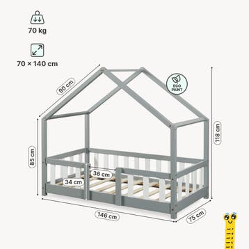 Kinderbed Treviolo huisbed 70x140 cm lichtgrijs en wit [en.c, Verzenden, Nieuw