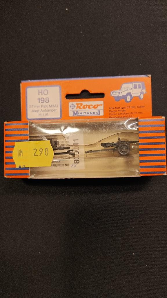 roco minitanks 198 - 37 mm PaK M3A1 Jeep-Anhanger M 416, Hobby en Vrije tijd, Modeltreinen | H0, Gelijkstroom, Overige typen, Nieuw