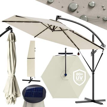 Zweefparasol met LED Crème Haïti Ø300cm UV-bescherming 80, Verzenden, Nieuw