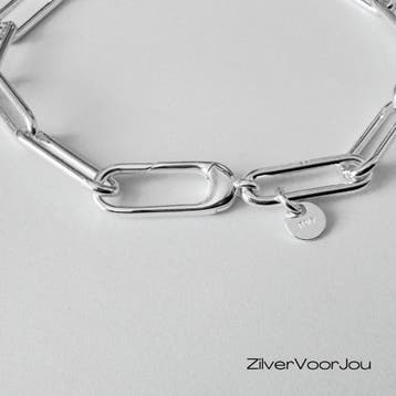 Zilveren schakelarmband 925 Italy – elegante paperclip stijl, Verzenden, Nieuw, Zilver