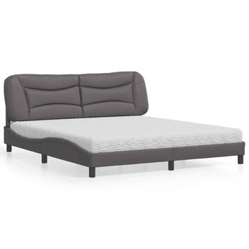 vidaXL Bed met matras Hvar kunstleer grijs 180x200 cm, Overige materialen, Eenpersoons, Verzenden, Nieuw