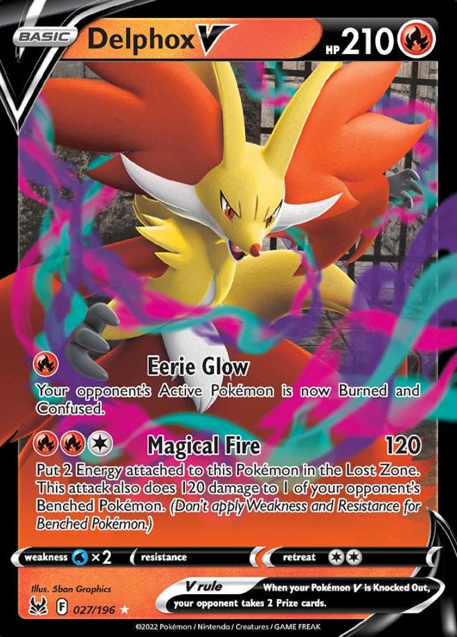 Delphox V 027/196 Holo Lost Origin, Hobby en Vrije tijd, Verzamelkaartspellen | Pokémon, Losse kaart, Nieuw, Foil, Ophalen of Verzenden