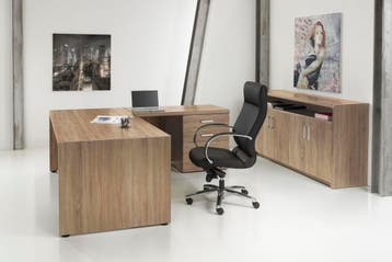 Hoekbureau Executive, 210 x 210 cm, midden eiken, Overige plaatsen, Ophalen of Verzenden, Nieuw in verpakking, Bureau