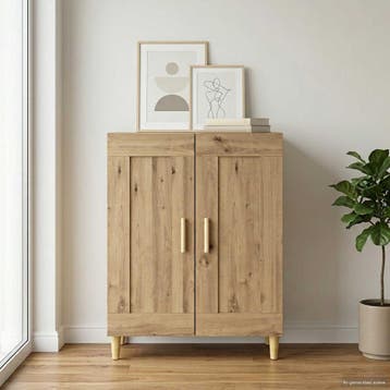 vidaXL Dressoir Artisanaal eiken 69,5 x 34 x 90 cm Bewerkt, Verzenden, Nieuw, Overige houtsoorten, Minder dan 50 cm