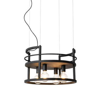 Industriële hanglamp zwart met rek rond 4-lichts - Cage Rack, Verzenden, Nieuw, Industrieel