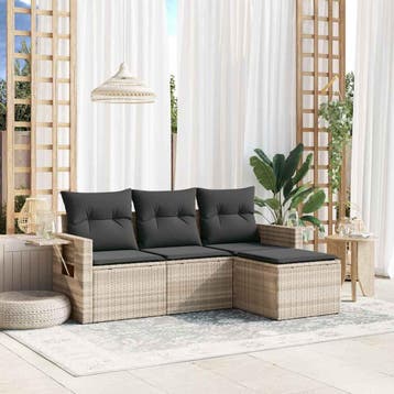 vidaXL 4-delige Loungeset met kussens poly rattan lichtgrijs, Tuin en Terras, Tuinsets en Loungesets, Verzenden, Nieuw, Loungeset