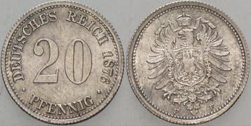 20 Pfennig 1876 F Kleinmunten-kaiserreich Kleiner Adler, Verzenden