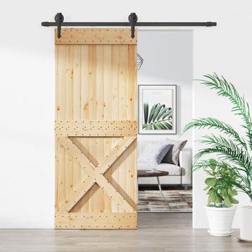 vidaXL Schuifdeur Naturel en Zwart 85 x 210 cm Massief, Verzenden, Nieuw