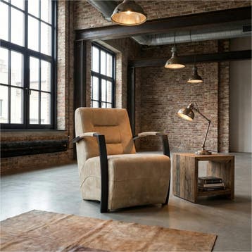 Leren fauteuil Magnificent - Kenia Taupe (taupe/bruin), Nieuw, Ophalen of Verzenden, 50 tot 75 cm, Industrieel, Modern