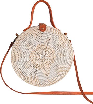 DUA grote witte ronde rieten bali tas clutch big white round, Verzenden, Nieuw