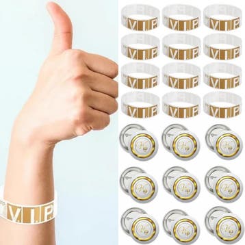 12 Vip polsbandjes wit met goud, Hobby en Vrije tijd, Feestartikelen, Verzenden, Nieuw, Feestartikel, Overige