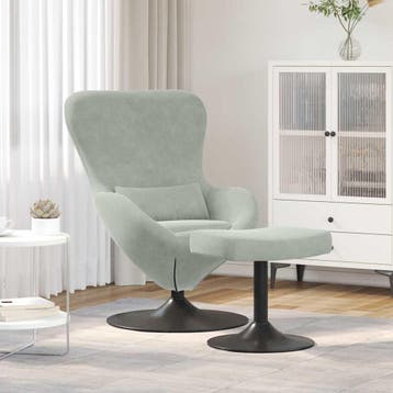 vidaXL Egg Chair met Voetsteun Lichtgrijs Fluweel, Huis en Inrichting, Verzenden, Nieuw