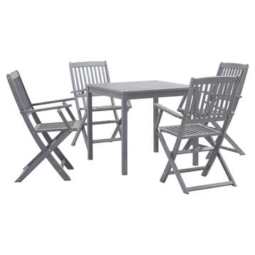 vidaXL 5-delige Tuinset massief acaciahout grijs, 5 zitplaatsen, Nieuw, Tuinset, Verzenden