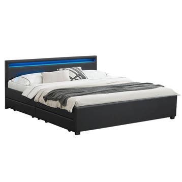 Gestoffeerd bed Lyon - 180 x 200 cm - Zwart - LED Verlichtin, Verzenden, Nieuw