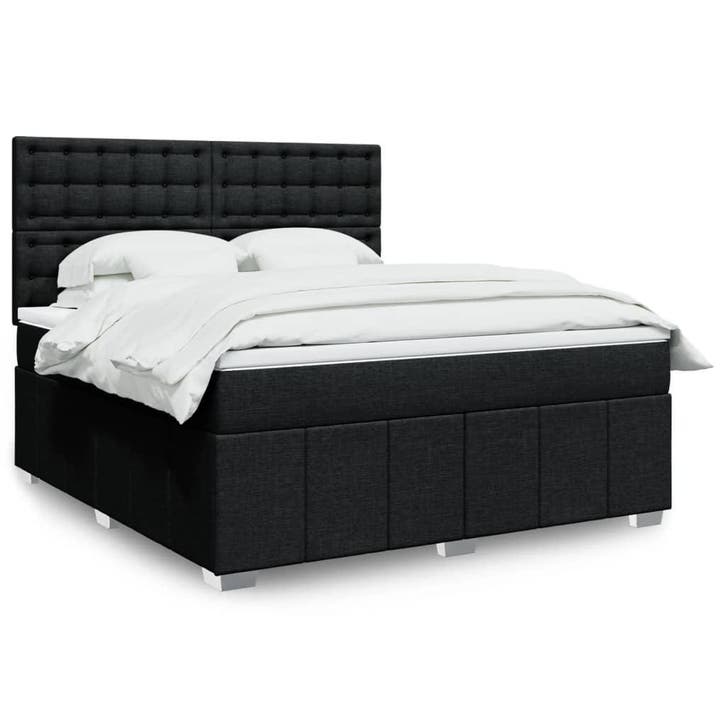 vidaXL Boxspring met matras stof zwart 180x200 cm, Huis en Inrichting, Slaapkamer | Bedden, 80 cm, 200 cm, Zwart, Eenpersoons