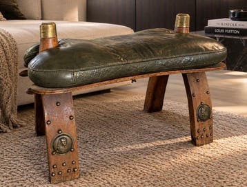 Kruk - Voetenbank donkergroen leder - Leder, Hout - Leder