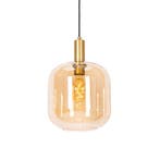 Design hanglamp zwart met messing en amber glas - Zuzanna, Huis en Inrichting, Lampen | Hanglampen, Verzenden, Nieuw, Glas, Design