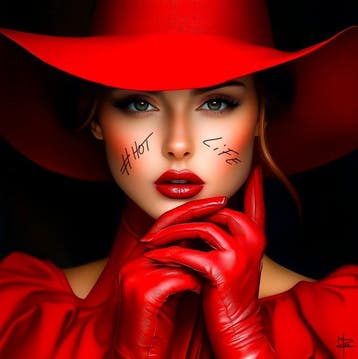 PLM-Art - Red Woman XL, Antiek en Kunst