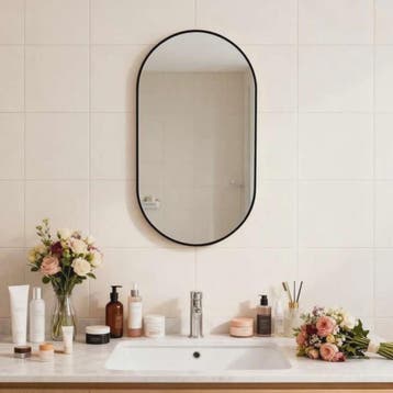 Ovale Wandspiegel 40x60 cm - Zwart, Modern & Veilig (Shatter, Verzenden, Nieuw