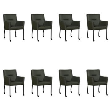 Set van 8 Leren eetkamerstoelen Lucky - Toledo Verde, Ophalen of Verzenden, Nieuw, Leer