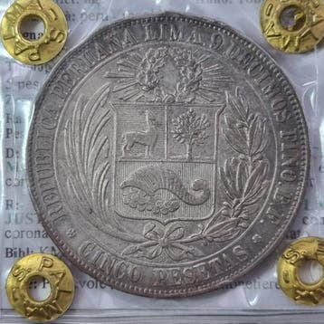Peru. Republic. 5 Pesetas 1880 (Zonder minimumprijs)