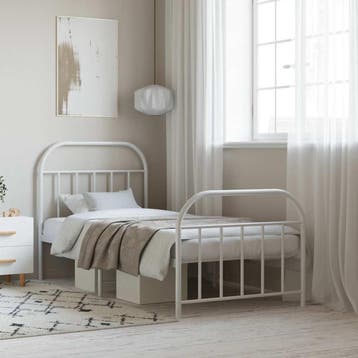 vidaXL Bedframe met hoofd- en voeteneinde metaal wit 90x190, 90 cm, Eenpersoons, Verzenden, Wit