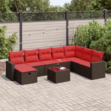 vidaXL 9-delige Loungeset met kussens poly rattan bruin, Verzenden, Nieuw, 8 zitplaatsen, Loungeset
