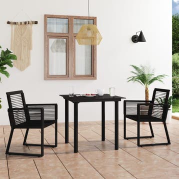 vidaXL 3-delige Tuinset PVC-rattan zwart, 2 zitplaatsen, Kunststof, Verzenden, Nieuw
