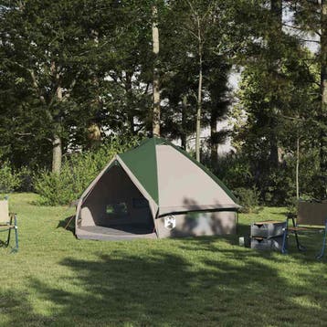 vidaXL Teepee Tent voor 4 Personen 4-persoons Groen en Grijs, Verzenden, Nieuw, Tot en met 2