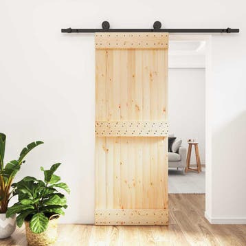 vidaXL Schuifdeur Naturel en Zwart 80 x 210 cm Massief, Verzenden, Nieuw