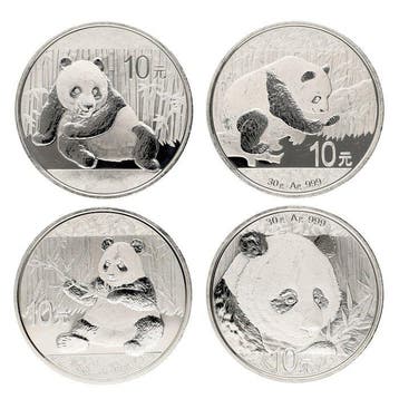 China. 10 Yuan 2015/2018 - Pandas (4 stuks) (Zonder