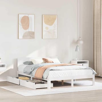 vidaXL Bedframe met lades massief grenenhout wit 120x200 cm, Verzenden, Wit, Nieuw, Twijfelaar