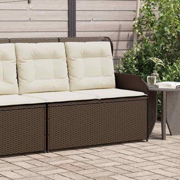 vidaXL Tuinbankje verstelbaar met kussens poly rattan bruin, Verzenden, Nieuw