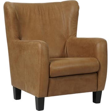 Leren fauteuil Hug - Kenia Brown (bruin) - Poten hout zwart, Nieuw, Ophalen of Verzenden, 75 tot 100 cm, Eigentijds, Klassiek, Retro, Romantisch