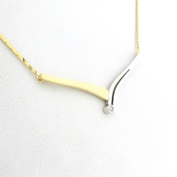 Bicolor gouden cobraschakel collier met vaste hanger en z..., Gebruikt, Ophalen of Verzenden, Met edelsteen, Goud